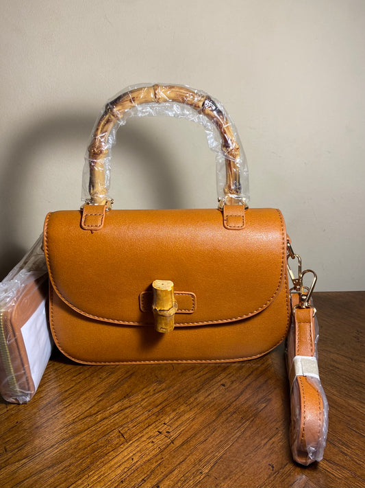 2 in 1 Wood Handle Crossbody Bag with Wallet